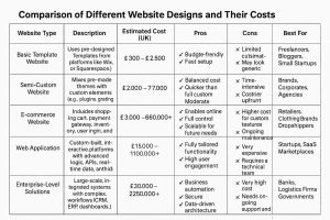 Comparison of Different Website Designs and Their Costs